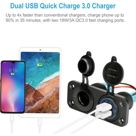 شارژر USB خودرویی روپنلی دوبل فندکی و دو خروجی فست شارژ QC3.0 باONF لمسی