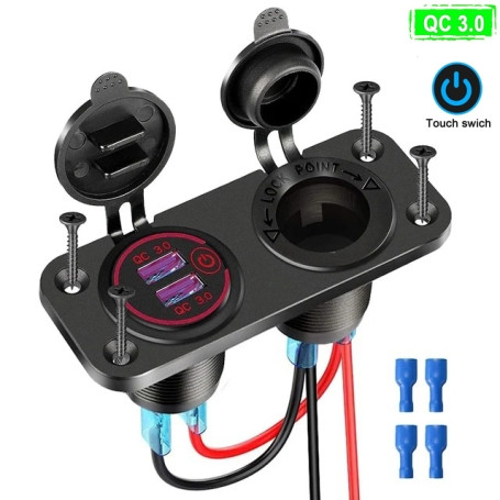 شارژر USB خودرویی روپنلی دوبل فندکی و دو خروجی فست شارژ QC3.0 باONF لمسی